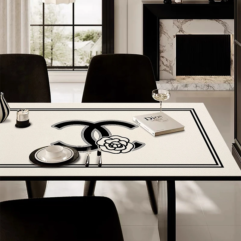 现代白茶高级感餐桌垫防水防油防烫皮革桌面保护垫可裁剪茶几垫