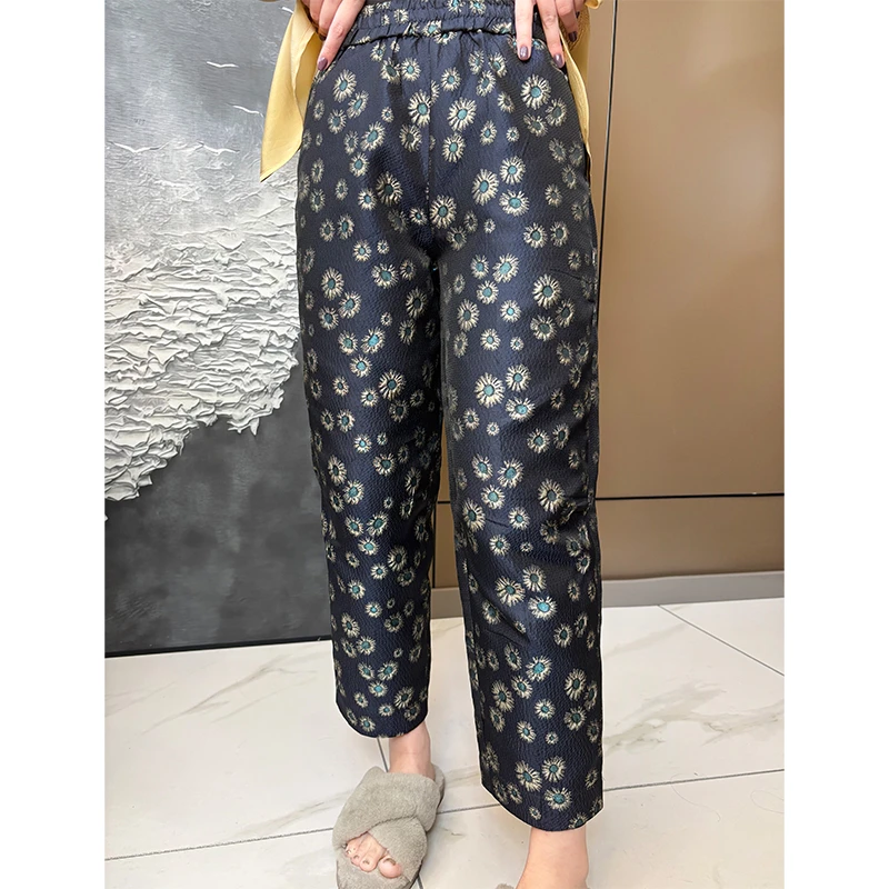 欧韩童话【小雏菊】新款显瘦复古宽松碎花时尚百搭新中式休闲裤6613