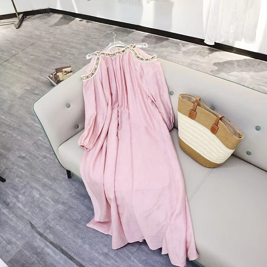 南油风流行季2025提花露肩长裙慵懒风法式连衣裙