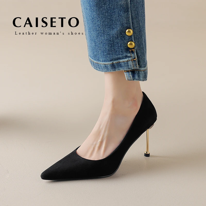 2024舒适百搭时尚气质网红爆款真皮手工女鞋高跟鞋D186