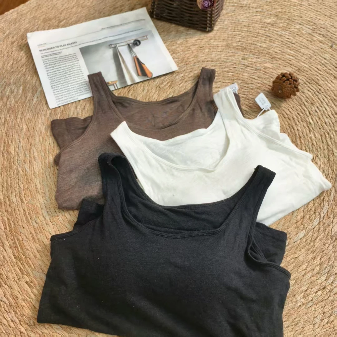 【汉麻针织背心】一体胸垫式植物染色美背背心吊带内搭（微浮毛）
