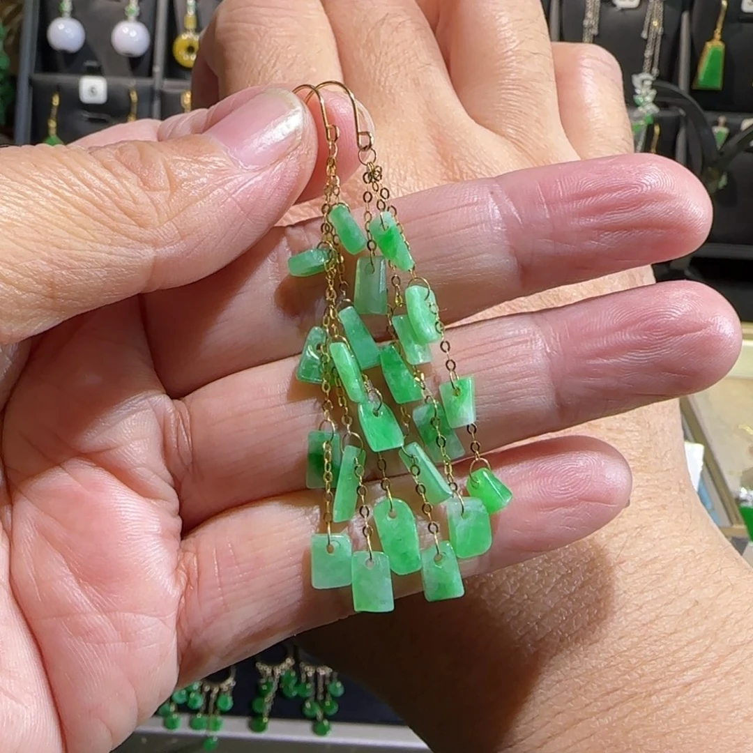 翡翠18K金镶嵌颈饰耳钩