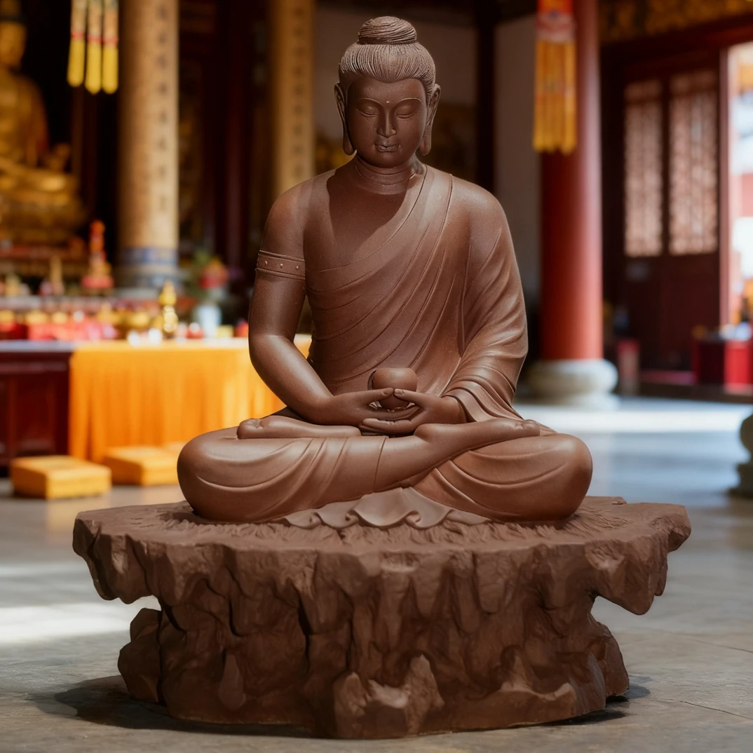 刘朋精致手工紫砂雕塑摆件释迦摩尼茶室茶台茶道摆设茶玩中式