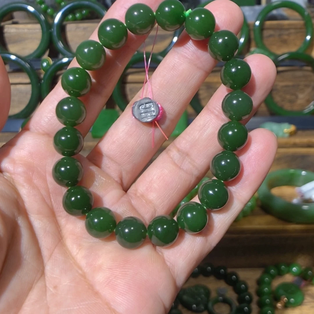 【闪购商品】吊坠(不含链)未镶嵌和田玉俄七菠菜绿手串 10