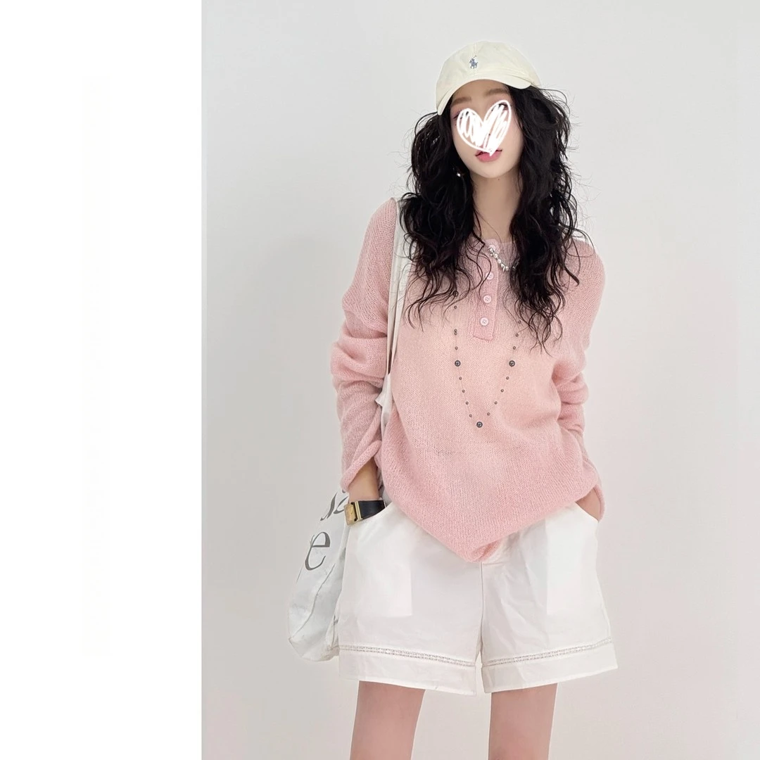 【西洋丁香】亨利领微透薄款针织衫马海毛长袖罩衫百搭防晒衫