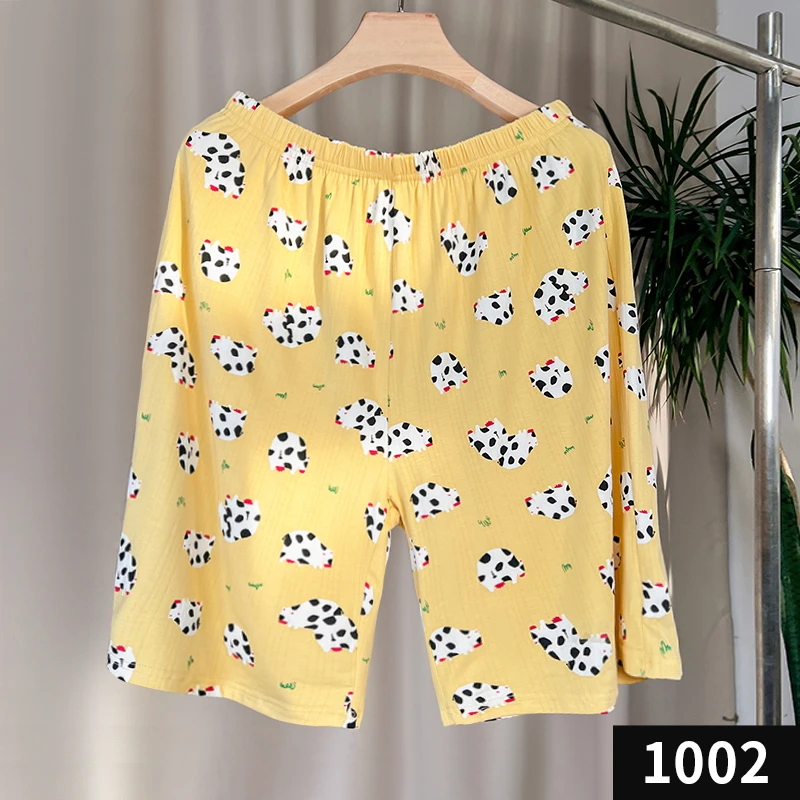 夏季薄款宽松家居裤女睡裤女士短裤休闲五分裤加肥卡通印花