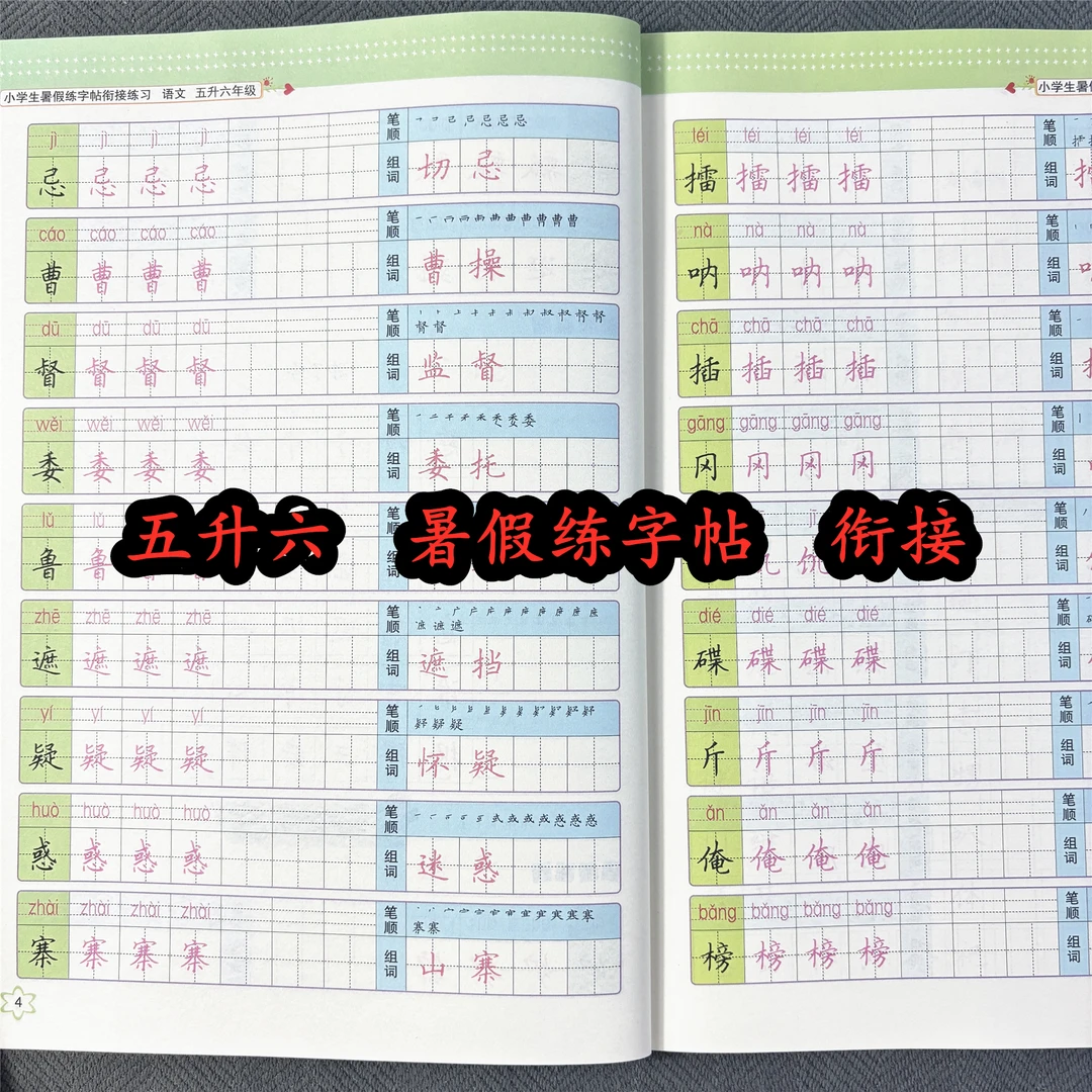 暑假练字帖五升六规范字书写暑假作业控笔训练描红生字拼音组词