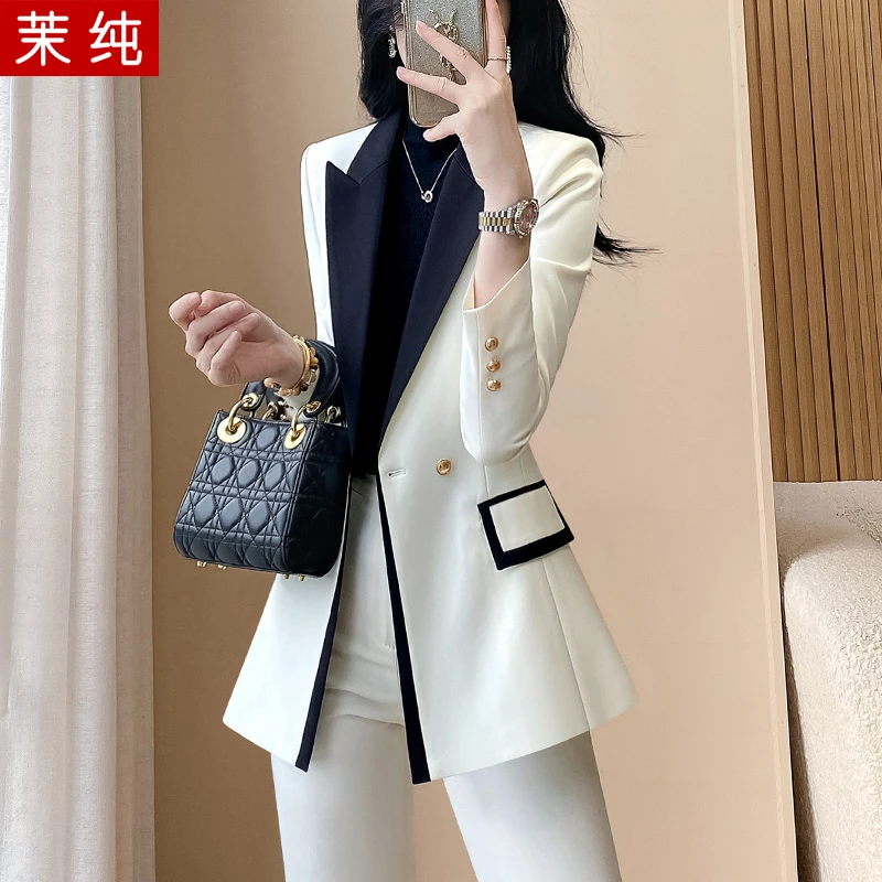 时尚洋气女白色拼色设计西服高级感轻奢高级感女人味ol女装职业装