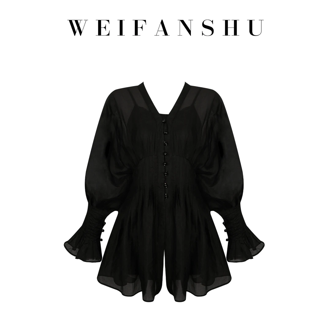 WEIFANSHU/魏凡舒【音乐喷泉】连衣裙黑色显瘦气质长袖轻奢小黑裙