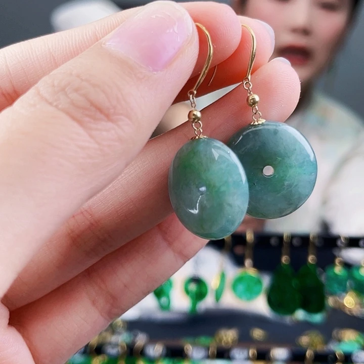 翡翠耳饰18K金镶嵌饰品