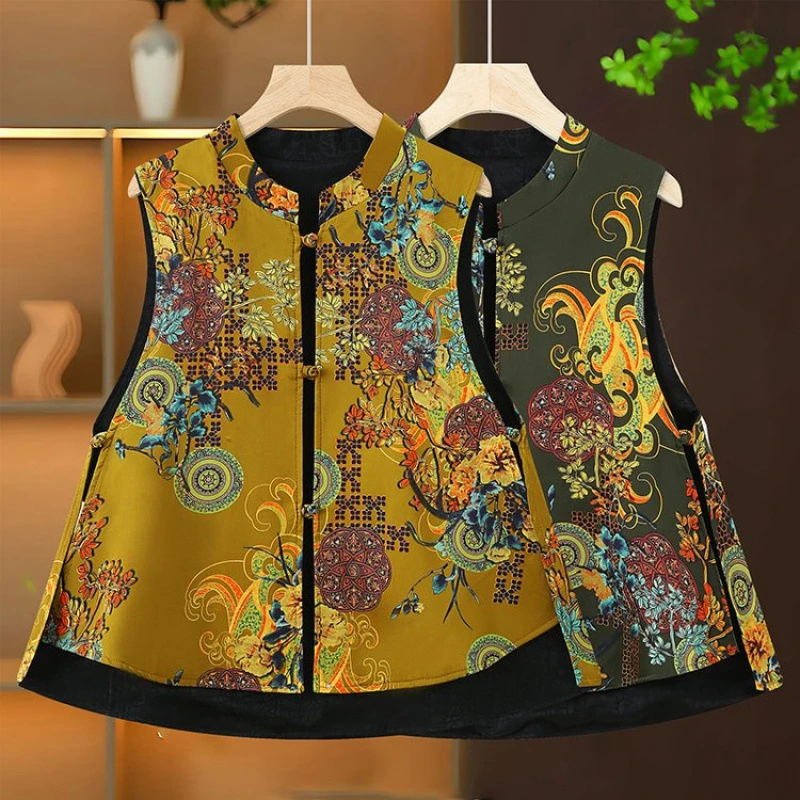 【锦绣江南】新中式国风双面穿女士盘扣气质丝绒黑色双面马夹