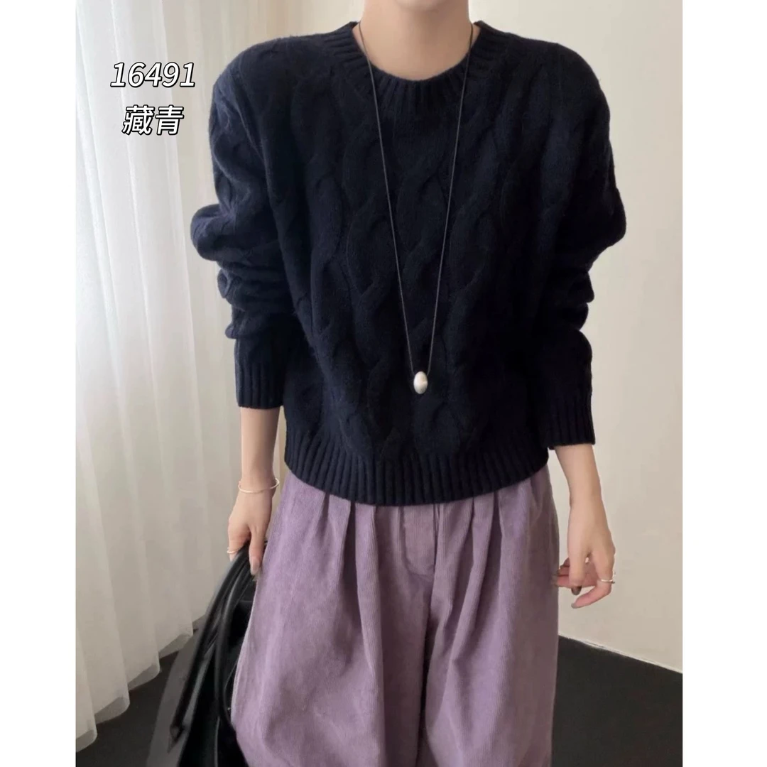 16491（部分无水洗唛，介意慎拍）SANFAN新款圆领大麻花针织衫