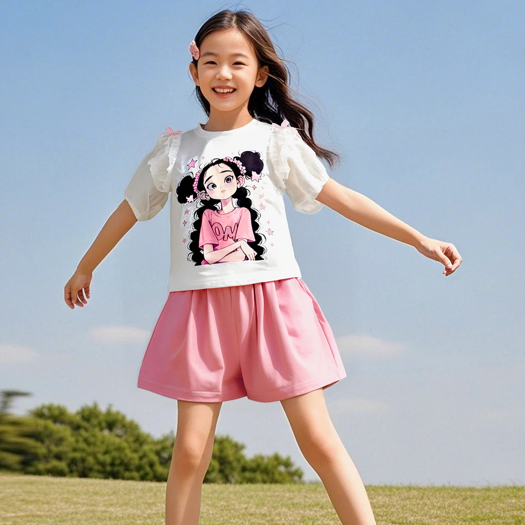 女童套装夏季新款儿童短袖短裤薄款两件套女孩宽松裙裤休闲夏装