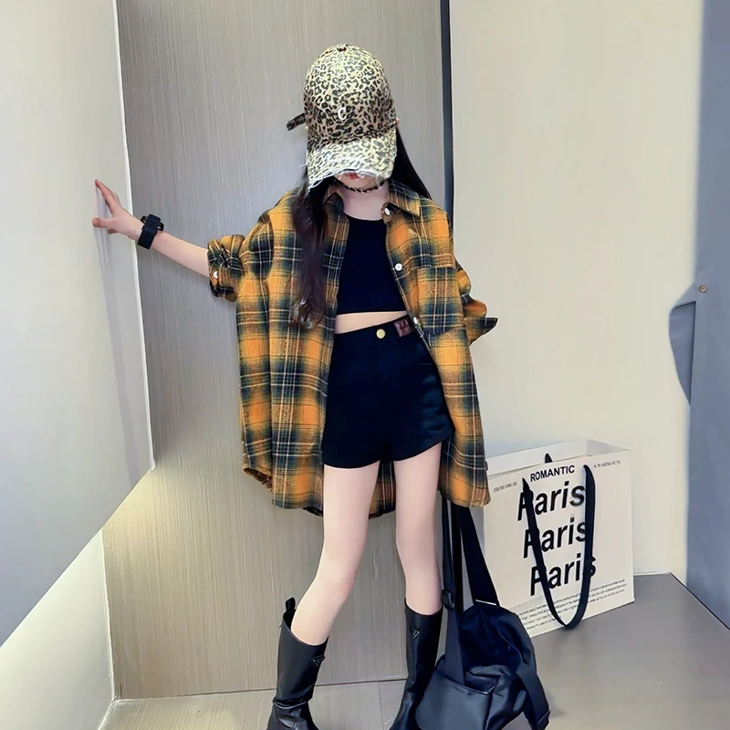 女童格子衬衫2025新款儿童春秋款上衣时尚洋气女孩长袖开衫外套