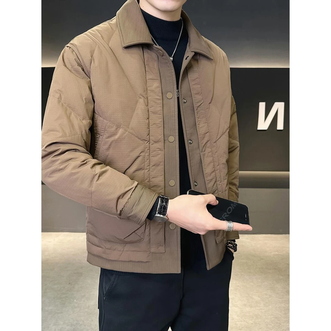 灏吉弧男2025冬季翻领短款拼接外套轻薄内胆夹克休闲夹克