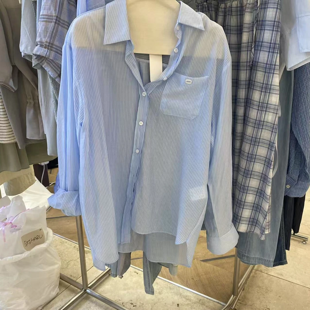 【A2在韩国】东大门条纹长袖衬衫《NO退NO换》夏季