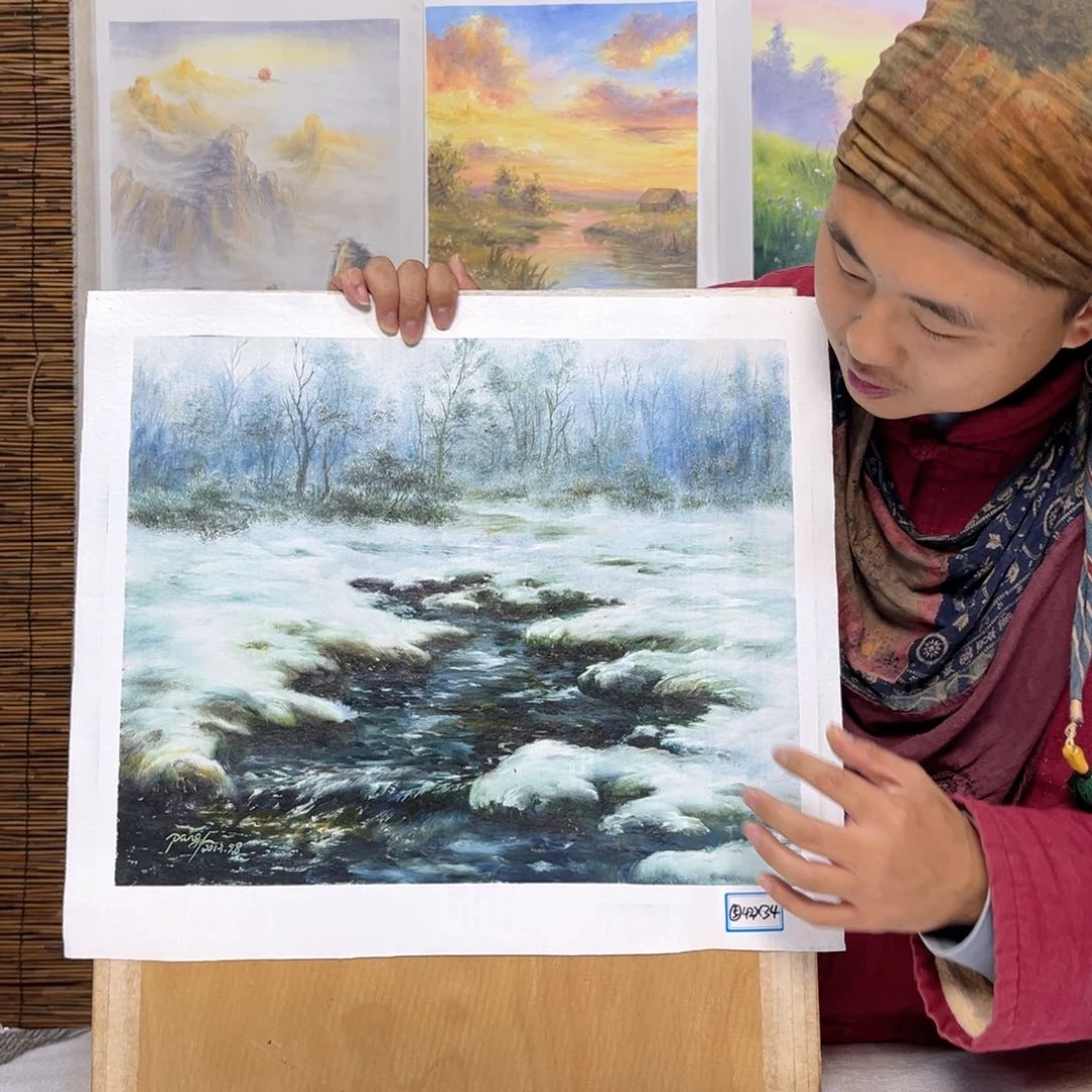 油画行路人小院绘画作品竞拍