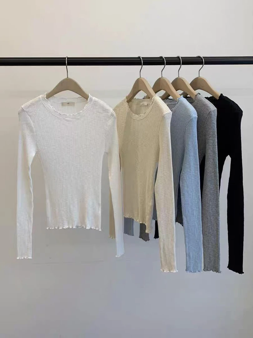 jinsim2025早春新韩国代购 木耳边减龄上衣