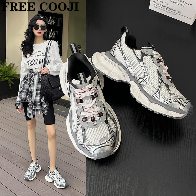 FREE COOJI男女同款老爹鞋情侣款增高休闲透气厚底运动鞋百搭潮鞋