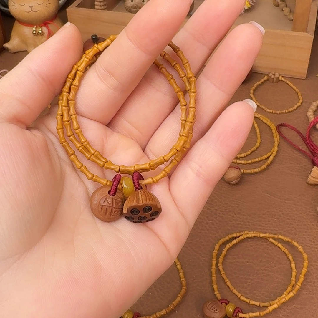 吊坠桃核竹节手串，好运连连，三圈
