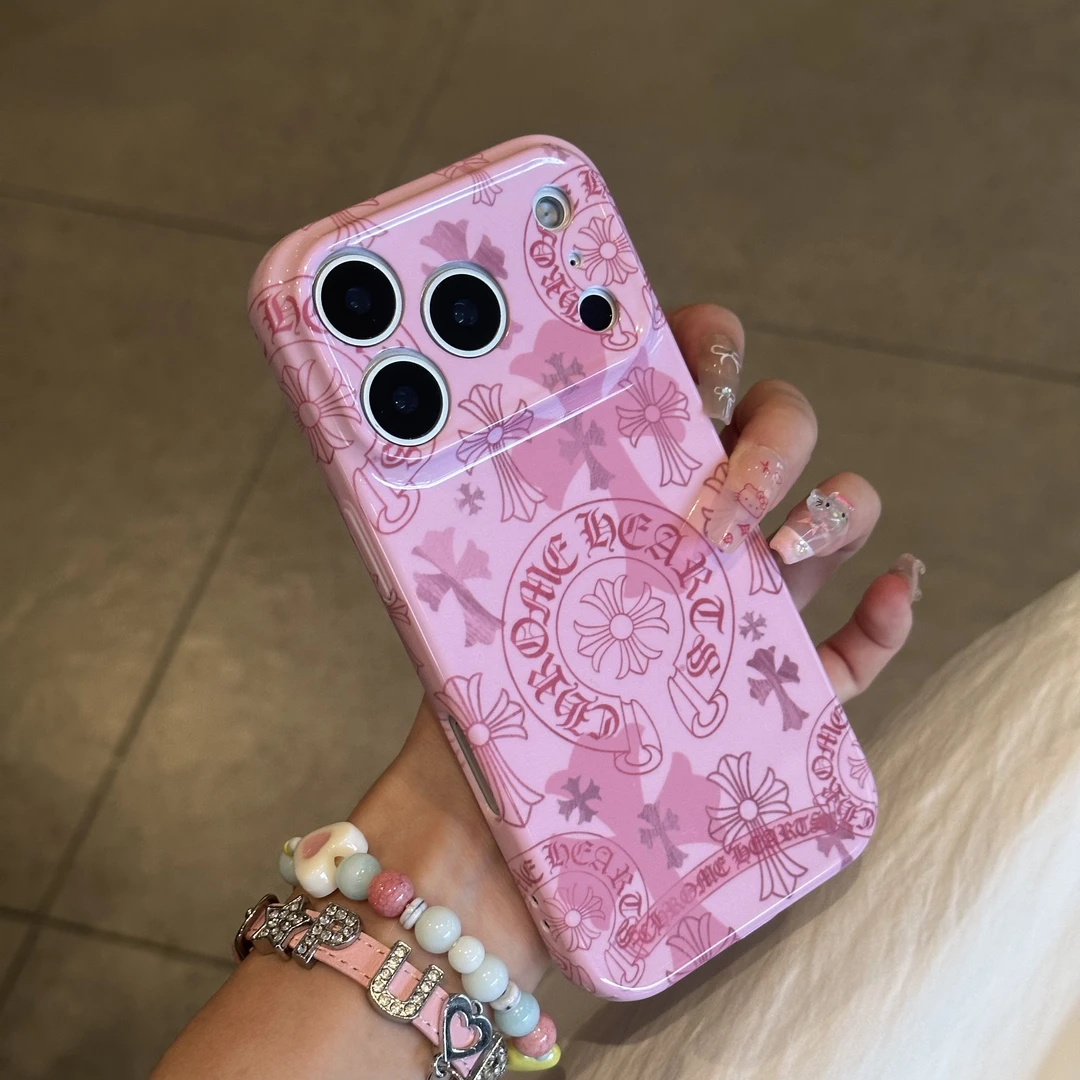 欧克里里粉色十字标签适用苹果17/16菲林手机壳华为oppo小米vivo