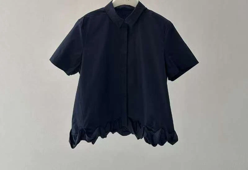 MUZI沐子200197黑色夏季上衣气质衬衣衬衫