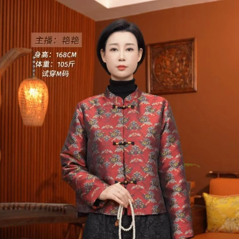 春秋新款红袖添香新中式国风提花开衫立领复古盘扣休闲时尚上衣女