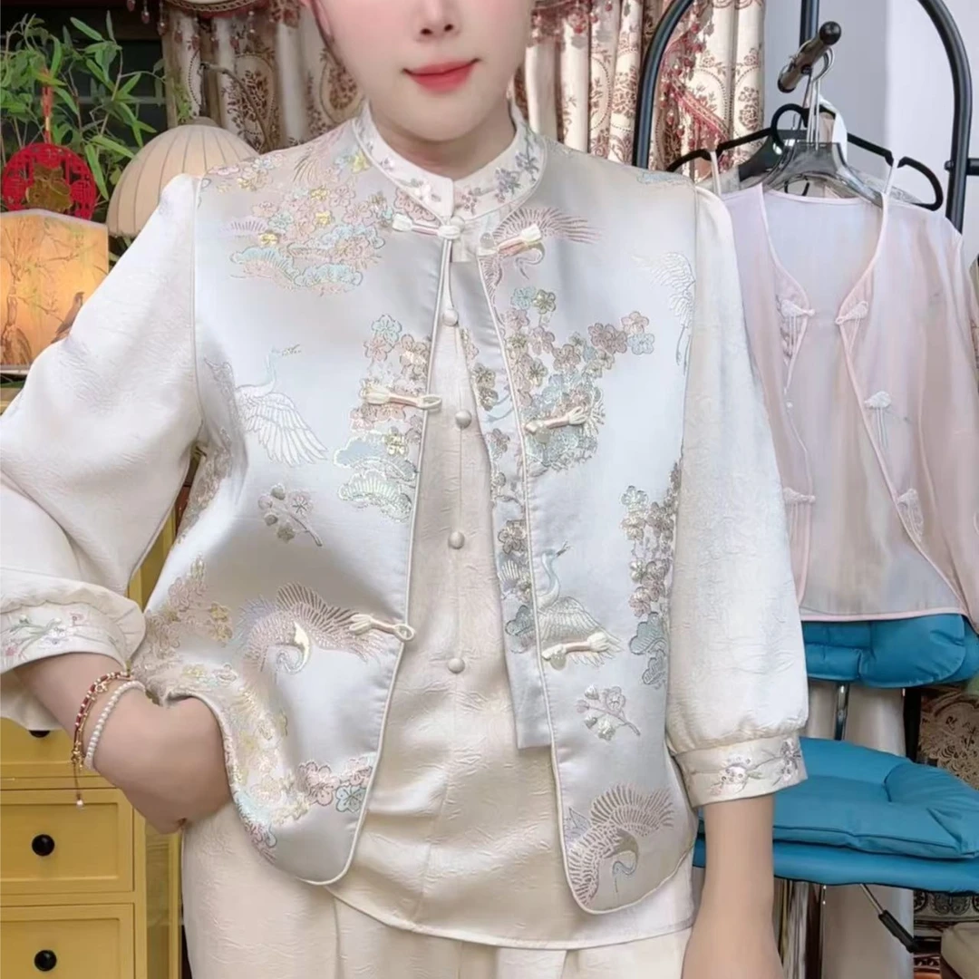 秋季马夹百搭新中式不起球刺绣马甲女马夹气质民族风