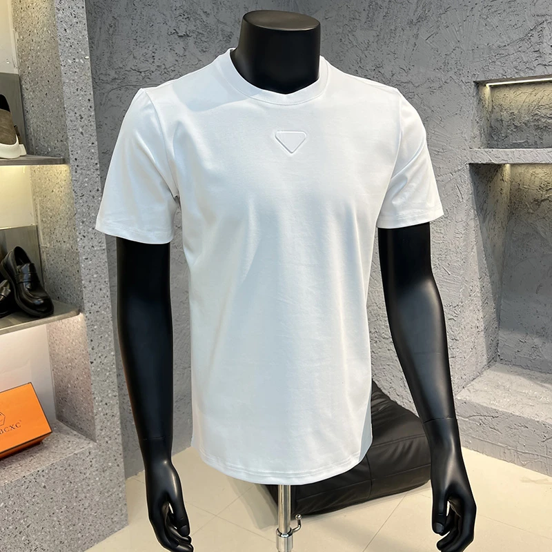 "液氨棉"200克2025春夏新款男装时尚百搭净版小标纯色圆领T恤短袖