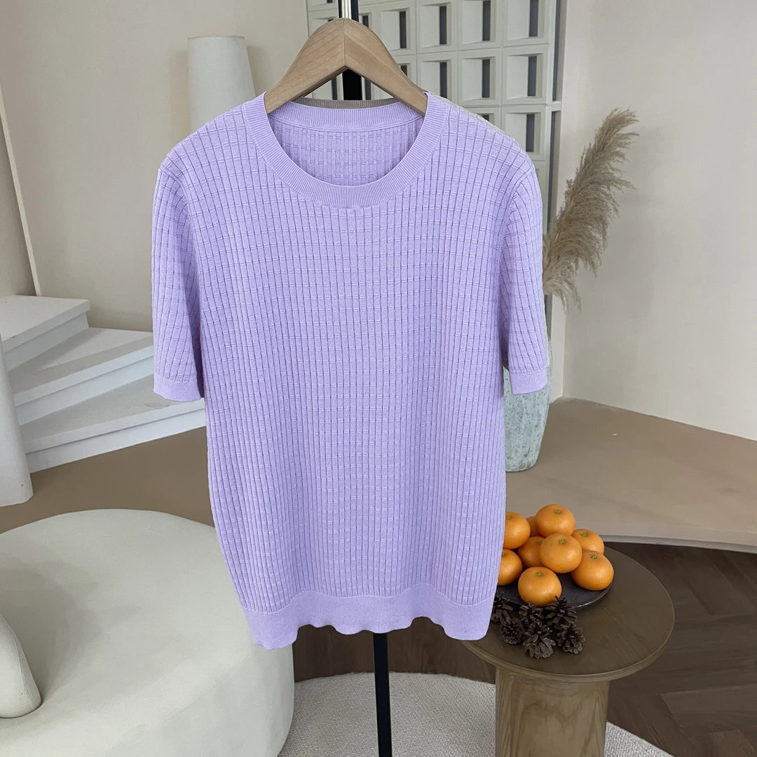 鼎奢～丝毛绒系列200支丝毛绒精纺短袖2025新款女士圆领针织打底衫