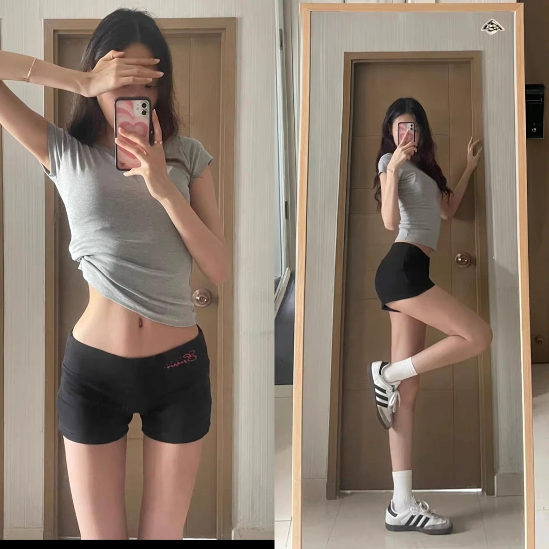 美式短裤女夏季辣妹黑色  显瘦弹力紧身打底裤遮pp外穿热裤子女