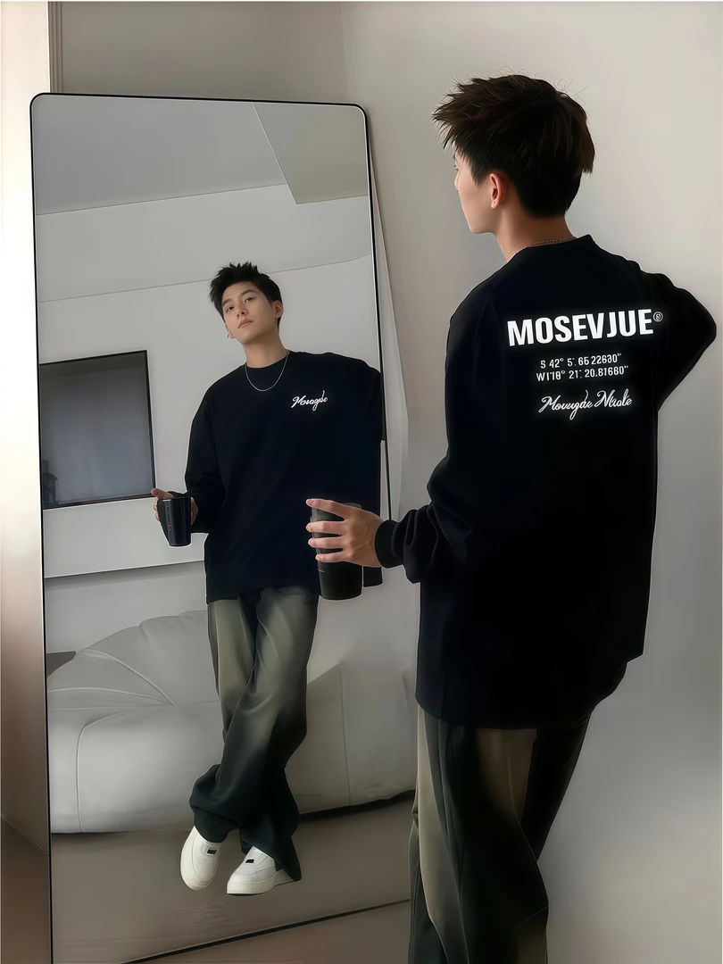 秋冬重磅纯棉长袖高街潮牌T恤宽松百搭男生圆领美式休闲ins打底衫