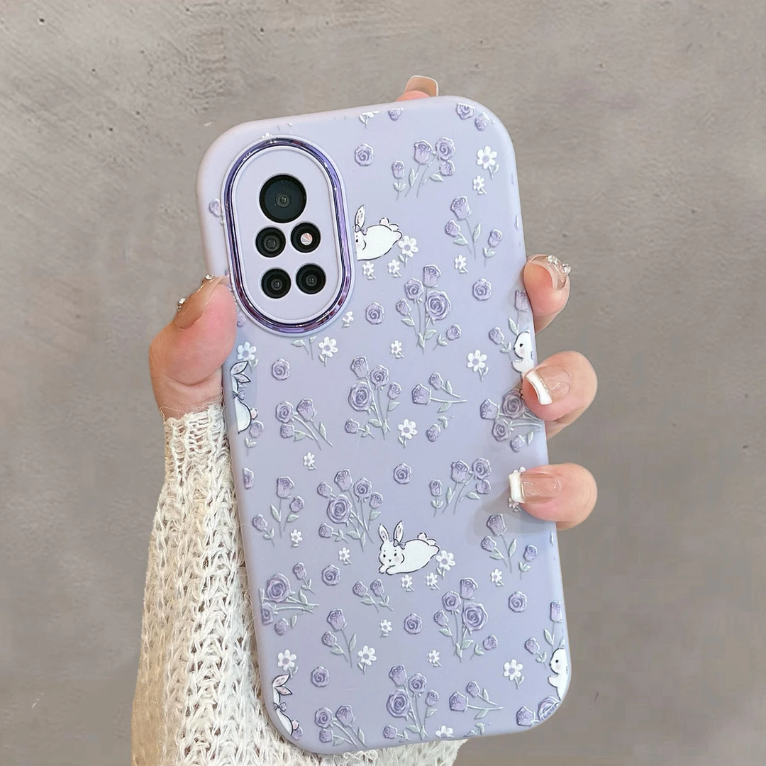 适用于华为nova8手机壳8pro紫色荣耀v40轻奢版小清新花朵可爱兔子