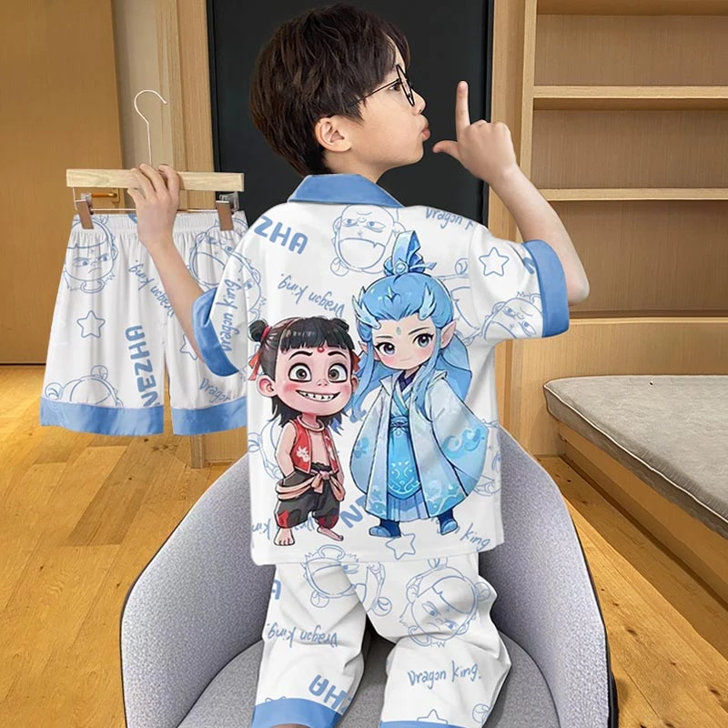儿童睡衣男童薄款夏季冰丝小男孩大童三件套哪吒2025新款夏天