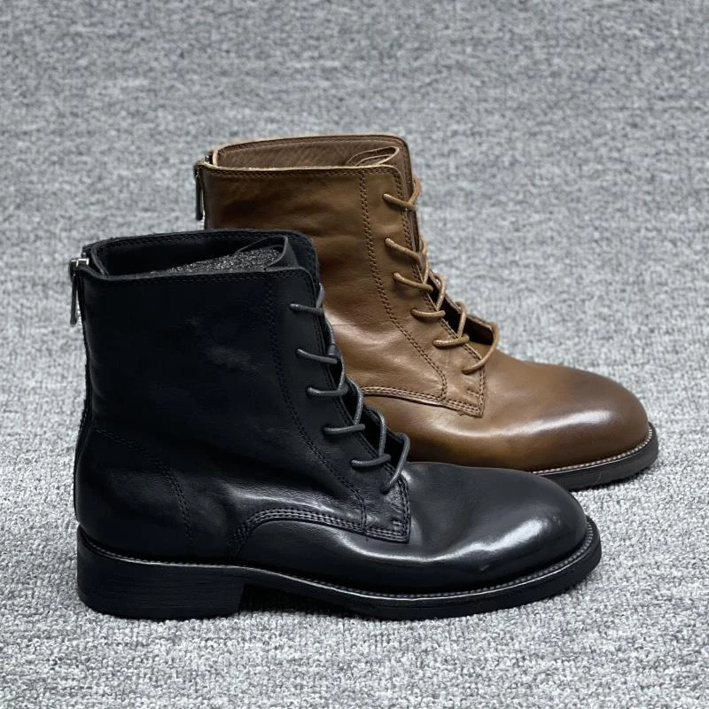 欧洲站时尚2025百搭新款轻奢高帮后拉链显脚小加绒马丁靴短靴女