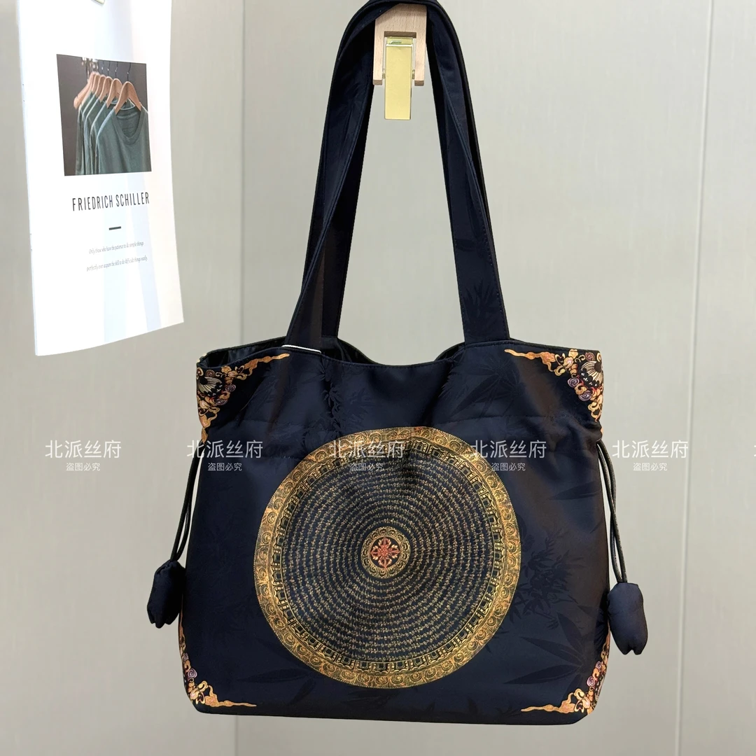 【黑金-大挎包】新中式抽绳设计双根宽肩带斜挎包带夹层39*32