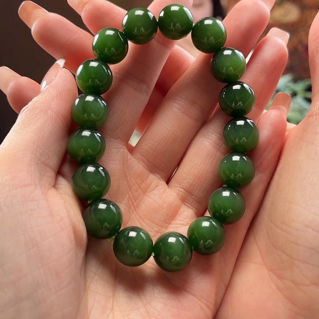 和田玉未镶嵌手串俄碧玉绿猫卡12