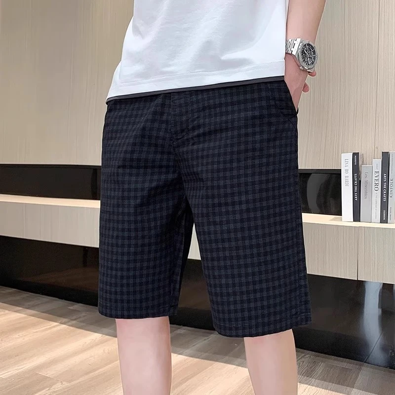 仓石一树潮牌夏季格子短裤男士休闲百搭时尚潮流六分裤高级感男装