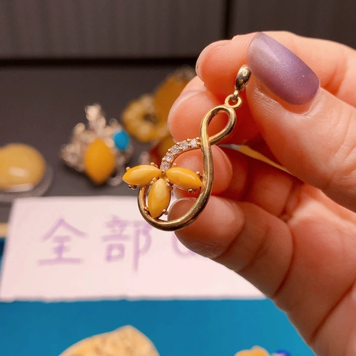 琥珀颈饰银S925镶嵌波兰设计款琥珀蜜蜡