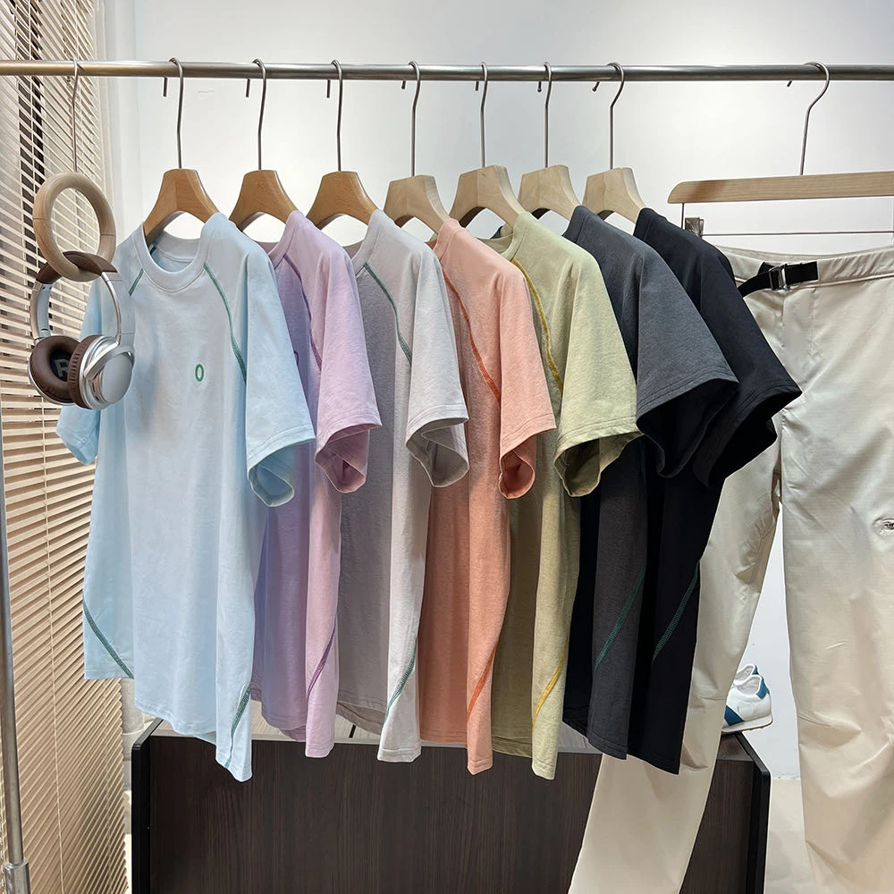 多巴胺色系！情侣户外拼接撞色运动休闲速干短袖