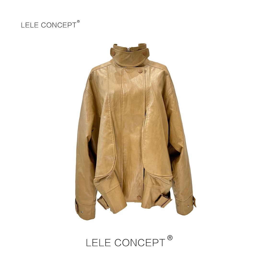 LELE CONCEPT 丨【精选推荐】时髦都市休闲款夹棉PU外套Y0505