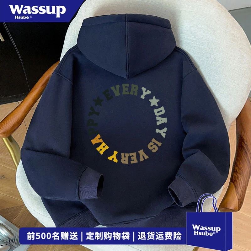 WASSUP HSUBE 高街美式圆圈字母印花外套秋冬季休闲百搭开衫卫衣