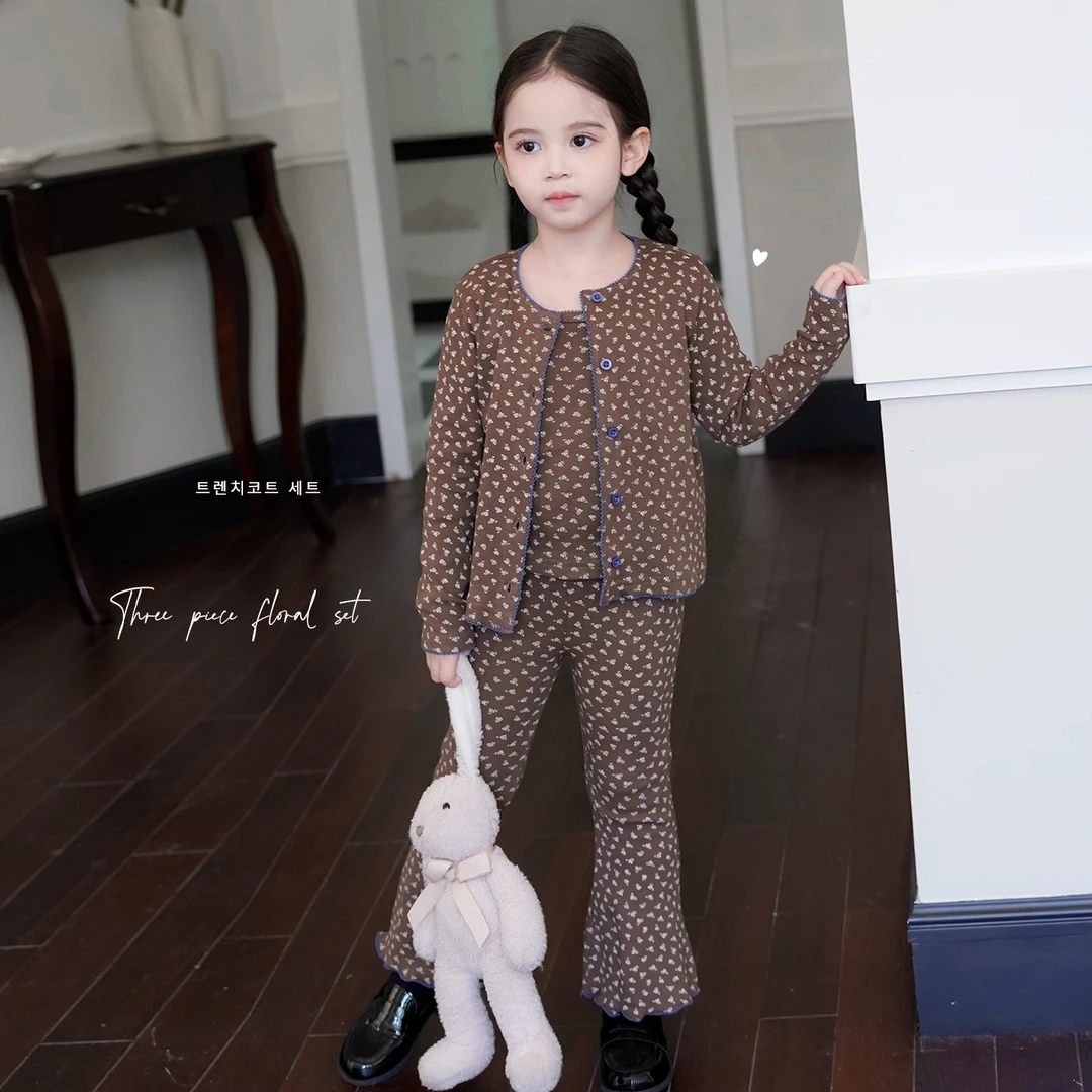 AnnieGirl秋季新款女童韩版碎花套装宝宝复古吊带阔腿裤2025秋款