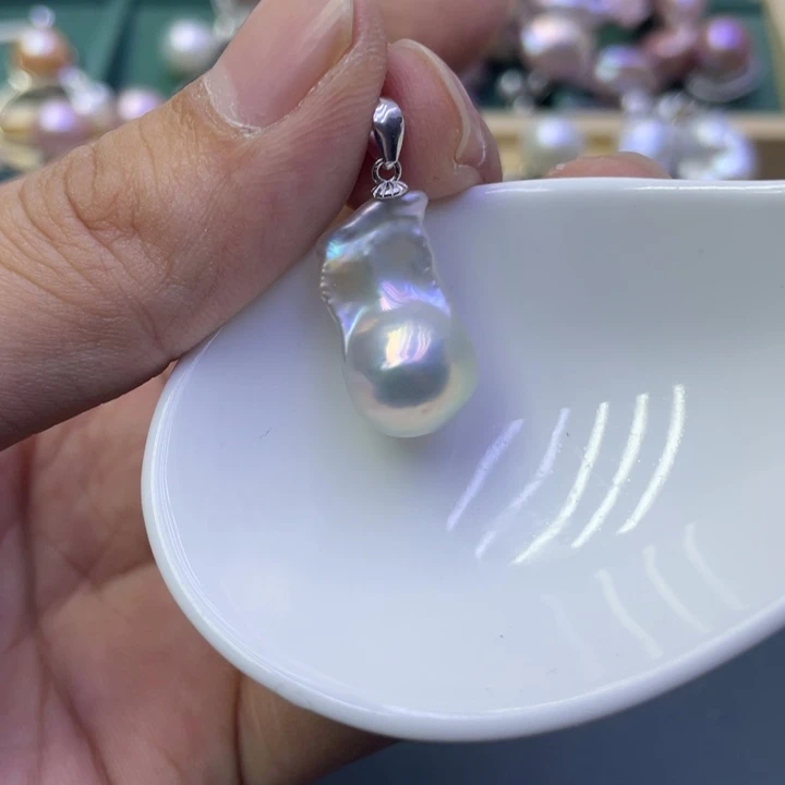 淡水珍珠吊坠(不含链)银S925镶嵌