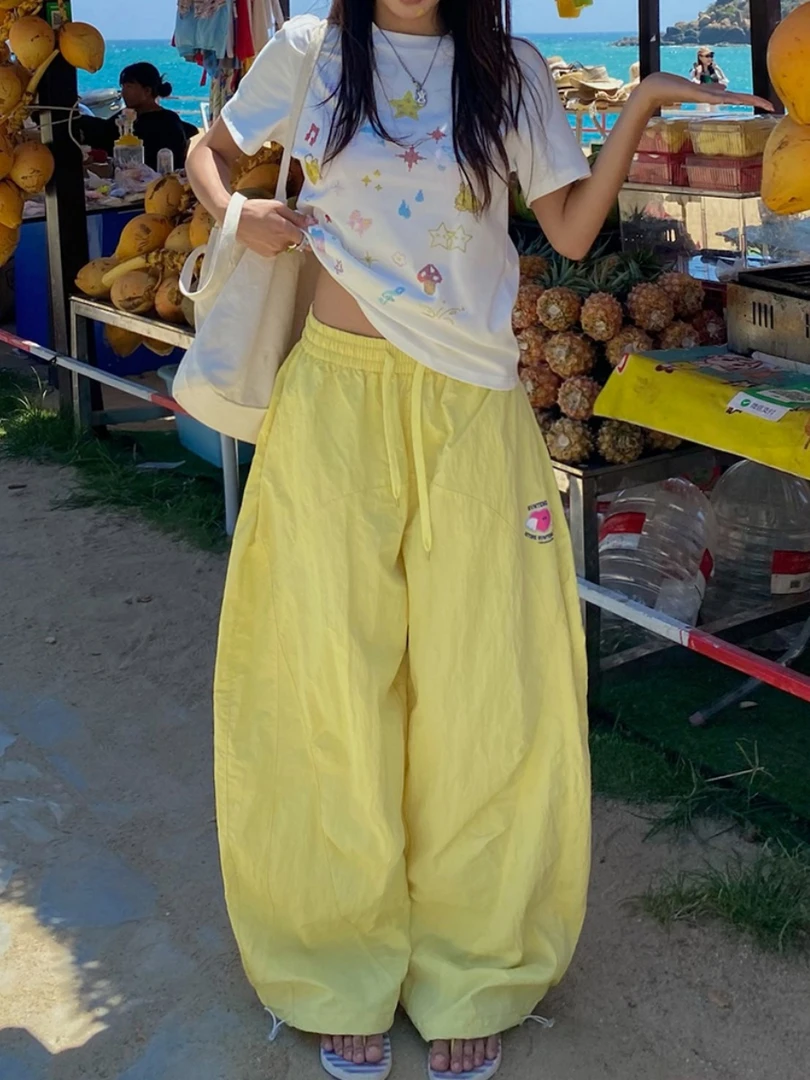 多巴胺欧若风弯刀伞兵裤女夏2025新款宽松阔腿户外薄款速干休闲裤