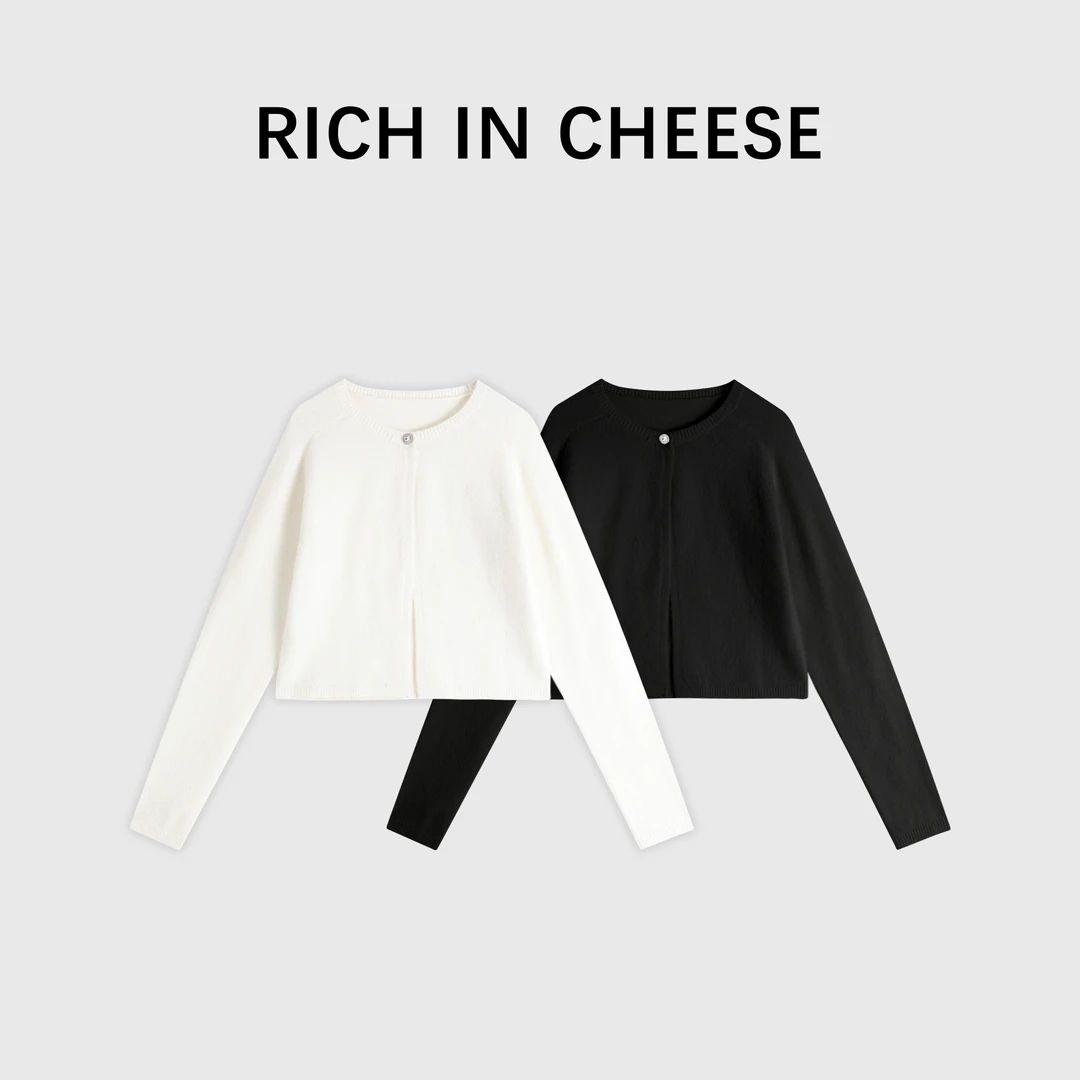 RICHINCHEESE 春日百搭 羊毛针织外套长袖纯色法式气质短款设计感