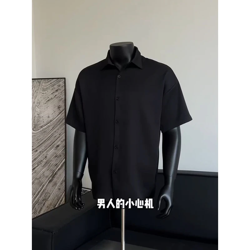 中式冰丝凉感短袖衬衫男夏季薄款黑色衬衣痞帅高级感叠穿寸衫外套
