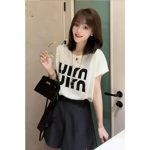 胸108-170长60文字女薄款毛针织衫女装百搭散热透气上衣 8626