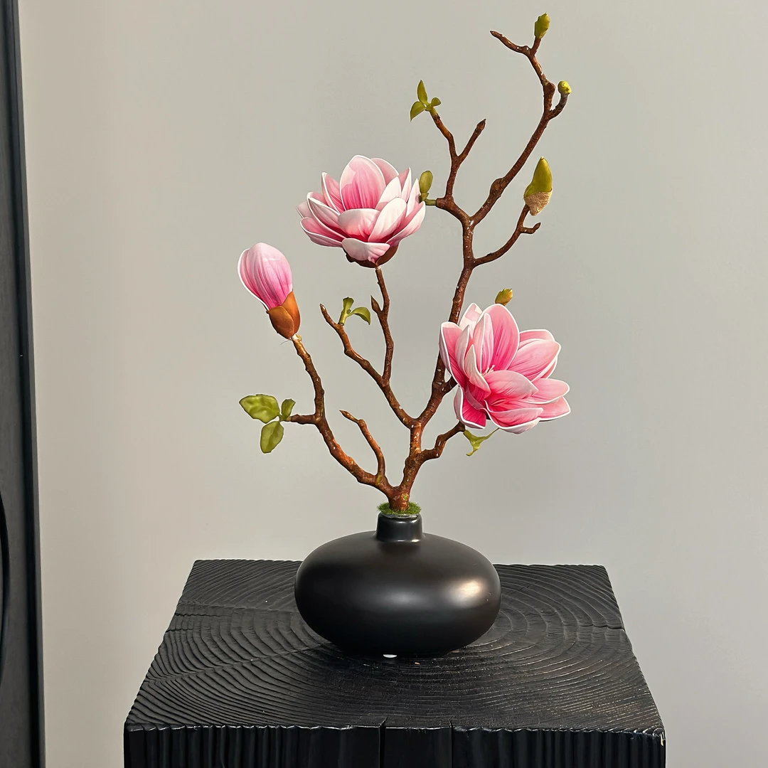 仿真玉兰花新中式茶桌仿真花餐桌客厅摆件酒柜电视柜陶瓷花瓶装饰