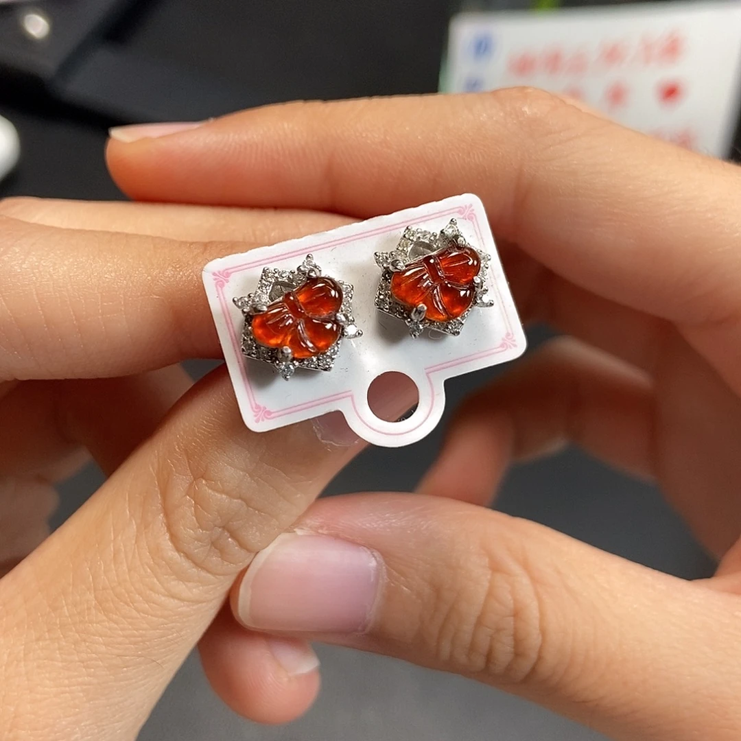 翡翠银S925镶嵌耳饰天然缅甸翡翠